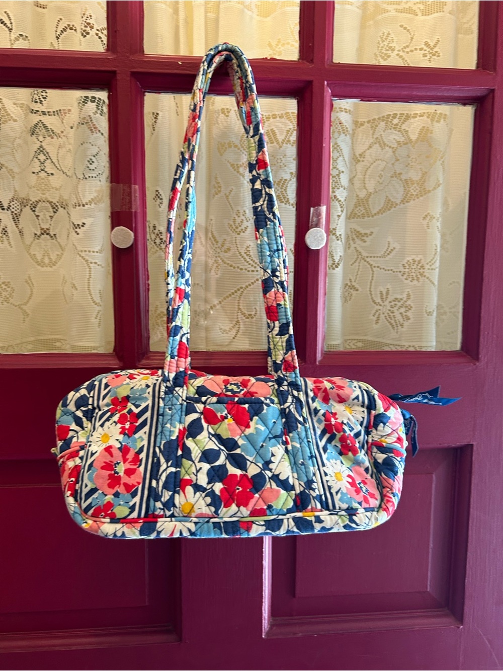 Vera Bradley Quilted Floral Hobo in Blue, Pink and White